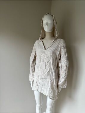 TERZO MILLENNIO 100% linen Light Beige Hooded Linen Blend Tunic Top